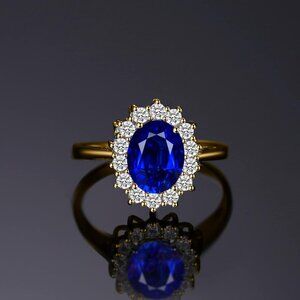 👑 Princess Diana 2.6ct Blue Sapphire Ring - 14k Gold Plated 💍